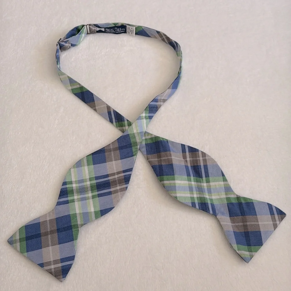 Beau Ties | Plaid Silk Bow Tie Self Tie Adjustable Hand Sewn Vermont Bow Tie - Picture 14 of 14